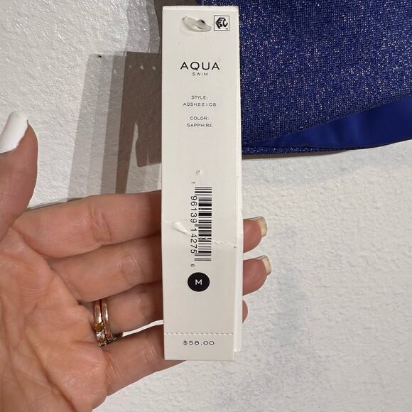 Aqua Swim Blue Metallic Twist Front Bikini Swim Top Sz M NWT - Picture 5 of 9